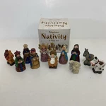 Vtg Miniature Nativity Set Polystone Folk Art Primitive Complete Giftco Inc. Fixed Price $11.99.