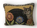 Vtg Peking Handicraft Penny Flower Cat Hooked Wool 14"XL8" Lumbar Pillow Euc. Fixed Price $39.00.