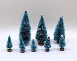 Set 8 Mini Green Sisal Bottle Brush Christmas Trees W/ Snow Frost Village Putz. Fixed Price $7.33.