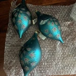 3 Peacock Feather Holiday Lane Christmas Drop Glass Ball Ornaments Turquoise. Fixed Price $34.00.