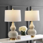 Set Of 2 Cream & Gold Leaf Double Gourd Glass Table Lamps. Fixed Price $59.99.