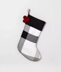 Plaid Holiday Stocking - Black/white W/ Poms Hearth & Hand With Magnolia. Fixed Price $24.99.