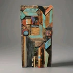 Reclaimed Wood Wall Art 18X9 Abstract Geometric Sculpture Rustic Modern Mixed.... Fixed Price $248.00.