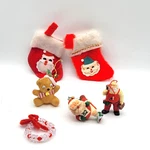 Christmas Tree Ornaments Vintage Flocked Bear 2.5" Santas Wreath 4" Stockings. Fixed Price $7.10.