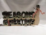New Folk Art Snowman Wooden Word Block - Seasons Greeting Christmas. Fixed Price $13.23.