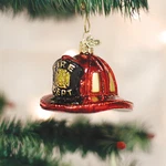Dept Fireman's Helmet Safety Hat Blown Glass Tree Ornament By Old World. Fixed Price $21.99.