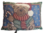 Tapestry Pillow Christmas Bear & Candy Cane By Bess 16" X 11". Fixed Price $15.00.