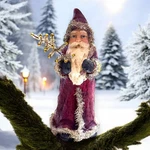 Retro Old World Style Santa Clause Figurine With Vtg Tinsel & Tree Mixed Media. Fixed Price $53.99.