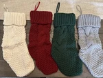 Kunyida Set Of Burgundy Green Ivory Grey Knit Christmas Stockings 14". Fixed Price $18.00.
