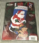 Sealed New Unopened Bucilla Santa Playful Bear Christmas Stocking Felt Kit 84946. Fixed Price $32.95.