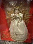 Vintage Golden Treasure Porcelain Angel Christmas Tree Topper Metallic W/box. Fixed Price $24.99.