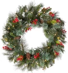 Pre-lit Artificial Christmas Wreath, Green, Wintry Pine, White Lights, Decorated. Fixed Price $103.99.