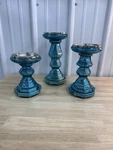 3 Illuminated Blue Mercury Glass Candle Holder Pedestals Valerie Parr Hill Qvc. Fixed Price $50.00.