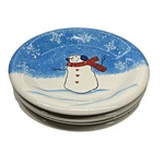 St. Nicholas Square Button Up 8" Salad Plate Set 4PC Snowman Family Blue Sonoma. Fixed Price $41.95.