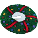 Handmade Latch Hook Christmas Tree Skirt Green Plush Folk Art Holiday 36". Fixed Price $59.00.