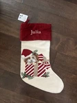 New Pottery Barn Crewel Icon Puppy Dog Present Christmas Stocking Mono Julia. Fixed Price $24.50.