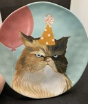 Pier 1 Party Cats Salad Dessert Plate Blue Pink Grumpy Hat Ironstone 8.75. Fixed Price $22.49.