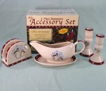 Christmas Royal Seasons 5 Piece Stoneware Accessory Set Gravy Candle Napkin. Fixed Price $19.99.