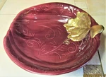 Transpac Fall Thanksgiving Table Decor Serving Bowl W/ Gold Leaf 9 Inch Diameter. Fixed Price $15.00.