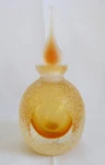 Gorgeous Designs Textured Amber Cut Art Glass Perfume Bottle 6.125 Inches Tall. Fixed Price $25.00.