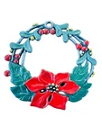German Double Sided Enamel Painted Pewter Christmas Poinsettia Wreath-rare. Fixed Price $15.00.