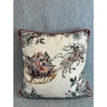 Christmas Olde World Santa Sleigh Reindeer Throw Pillow Red Trim Cream 17 X. Fixed Price $17.77.