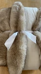 Pottery Barn Faux Mink Christmas Tree Skirt Taupe Beige 60". Fixed Price $124.00.