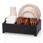 Wood Paper Plate Dispenser Rustic Silverware Utensil Caddy Cutlery Flatware O.... Fixed Price $45.25.