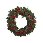 Nearly Natural 30 In. Magnolia Leaf, Berry, Pine Cone Artificial Wreaths, Green. Fixed Price $68.84.
