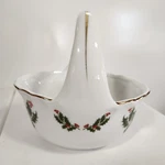 Kashima Christmas Holly 16OZ Handled Bonbon Bowl Gold Trim Japan 3345-131. Fixed Price $15.00.