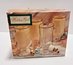 Indiana Glass Holiday Christmas Tree Irish Coffee Eggnog 4 Mug With Gold Rim NO2. Fixed Price $24.99.