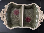 Grasslands Road Christmas Poinsettia Divided 2 Sided Candy Serving Dish Euc. Fixed Price $18.95.