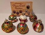 Vintage Nib Glass Giftco Xmas Ornament Place Card Holders Colorful Glittery. Fixed Price $10.00.