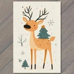 Art Print Christmas Reindeer Snowy Scene Festive Holiday Lights Ornaments. Fixed Price $11.99.