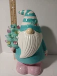 Mr Christmas Pastel Blue & Pink Ceramic Gnome With Led Tree Works. Fixed Price $20.00.