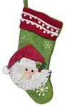Holiday Time Christmas Stocking 3-D Santa Clause & Snowflakes Red Green. Fixed Price $10.00.
