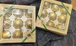 Vtg 3 Pyramid Satin Sheen Glass Ball Christmas Ornaments Glitter Ornate Gold. Fixed Price $9.99.