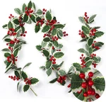 Artificial Red Berry Christmas Wreath 5.8FT With Green Leaves For Holiday Decor. Fixed Price $5.99.