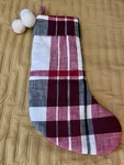 Hearth & Hand Magnolia Christmas Stocking White Red Gray Plaid Poms Rare Green. Fixed Price $34.35.