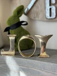 Vtg Solid Brass Christmas Joy Candle Stick Holders For Tapers Intl Silver Co Set. Fixed Price $25.00.