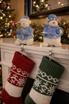 Heavy Snowman Stocking Holders Set Of Blue Winter Christmas Decor Y2K. Fixed Price $19.01.