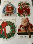 Cleo Die Cut Christmas Red Flocked Lot Of 4 Window Decor Candy Cane Santa Wreath. Fixed Price $14.99.