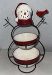 St. Nicholas Square Christmas Snowman Cardinal 2 Tier Rack Ceramic Bowls Server. Fixed Price $29.99.