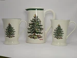 Spode Christmas Tree 7" Pitcher & Mugs Cups Made In England S3324-A12. Fixed Price $39.00.