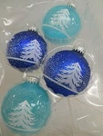 Christmas By Krebs Blue White Tree Glass Ornaments 4PC New In Box.. Fixed Price $9.99.