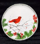 4 Winter Cardinal Christmas Dinner Plate 10" Red Bird Holly Stoneware Bamboo Rim. Fixed Price $79.67.