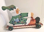 Vtg 90S Primitives Hand Painted Wood Santa Claus On Wheels Christmas. Fixed Price $50.00.