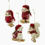 Kurt Adler Set Of 4 Hand Painted Resin Northland Animal On Log Xmas Ornaments. Fixed Price $44.88.
