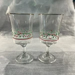 Holiday Holly Pattern Glass Goblets With Gold Rim, Set Of 2, Christmas Decorated. Fixed Price $16.55.