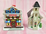 Set Of 2 Plastic Christmas Village Houses Snow Train 4.5"-5" Tall. Fixed Price $20.39.